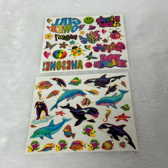 Vintage 90's Lisa Frank Temporary Body Sticker Sheet Lot Sea life Girl Power - Picture 1 of 7